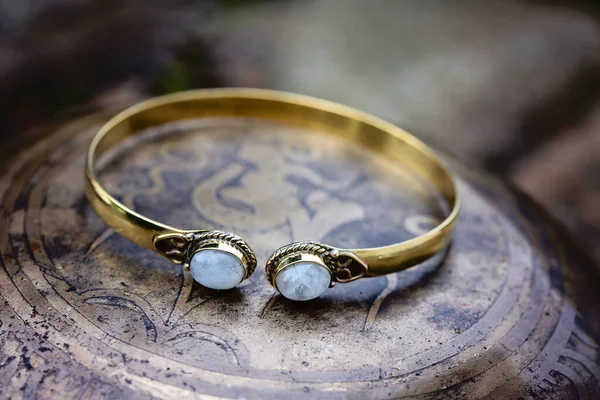 Brass metal boho bracelet with moon stone