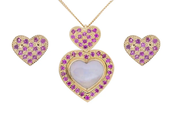 Conjunto de joyas en forma de corazón rubí — Foto de Stock