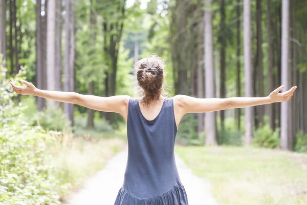 Forest hugging girl — Stock Photo, Image