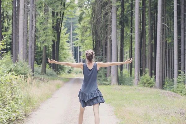 Forest hugging girl — Stock Photo, Image