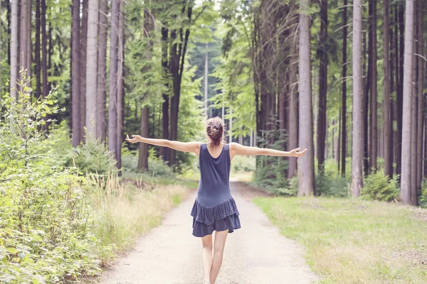 Forest hugging girl — Stock Photo, Image