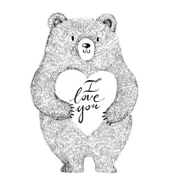 Kalp ile komik ayı kroki