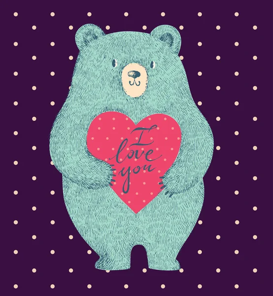 Illusztráció medve és a szív — Stock Vector