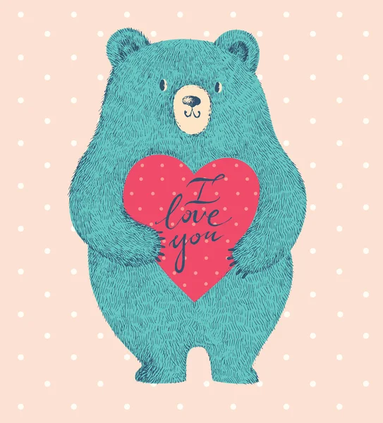 Ilustracja z niedźwiedzia i serca — Wektor stockowy