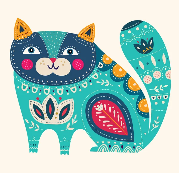 Gato decorativo en colores azules — Vector de stock