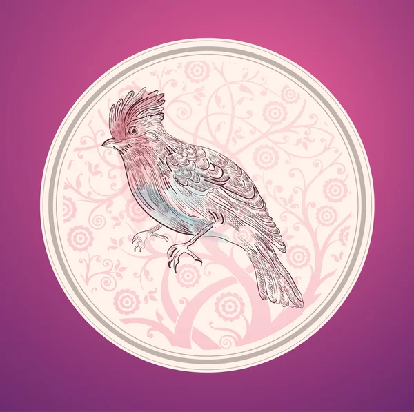 Hermoso pájaro decorativo en círculo — Vector de stock