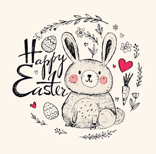 Joyeuse carte de vœux de Pâques avec lapin — Image vectorielle