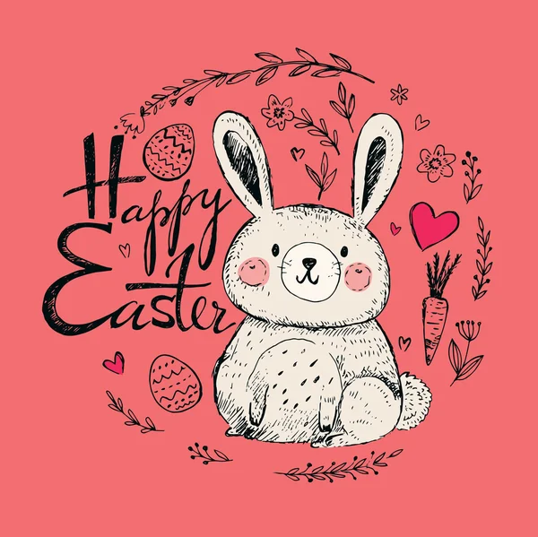 Happy Easter greeting card with bunny — Stock Vector