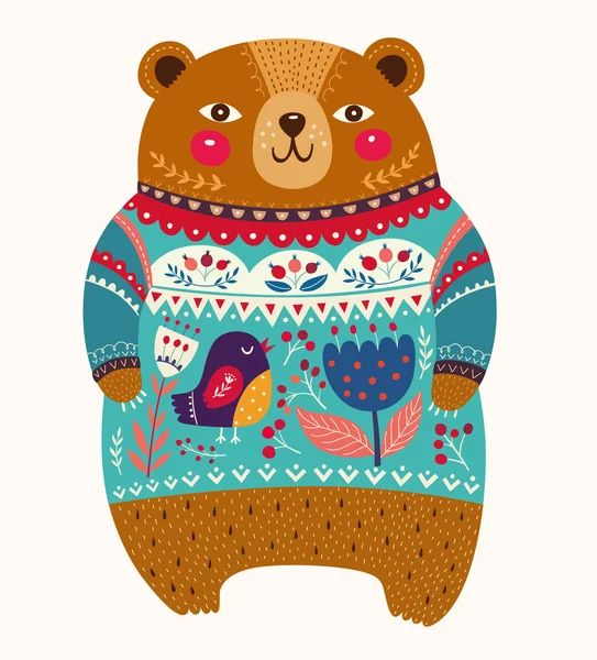 Όμορφη κάρτα με χαριτωμένο αρκουδάκι. — Διανυσματικό Αρχείο