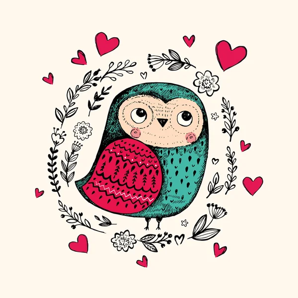 Card with cute little owl. — Stock Vector