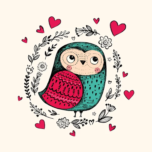 Carte avec mignon petit hibou . — Image vectorielle