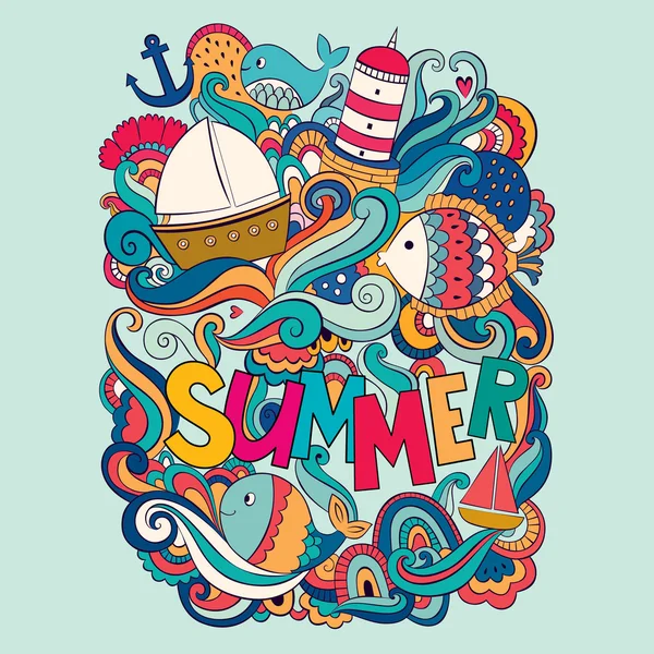 Illustration mit Sommersymbolen — Stockvektor