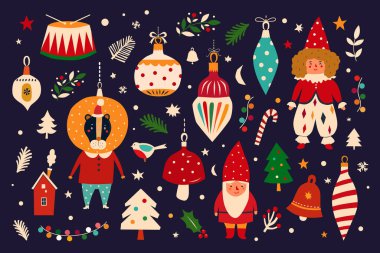 Kardan adam ve köknar ağacıyla Noel ve yeni yıl tebrik kartı