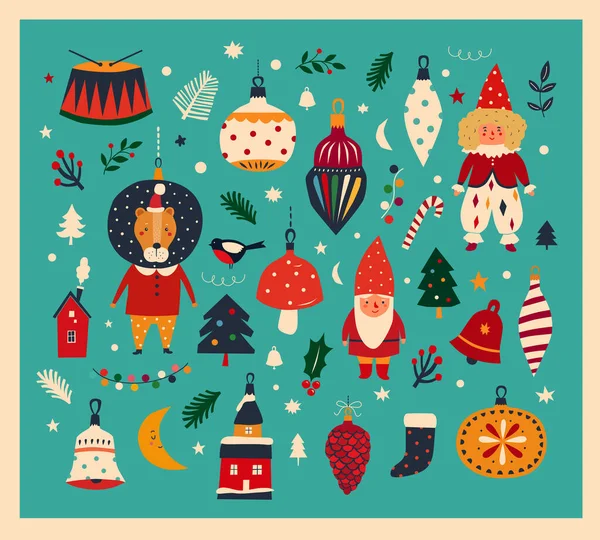 Natale Capodanno Set Icone — Vettoriale Stock