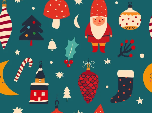クリスマスツリーやプレゼントとシームレスなパターン — ストックベクタ