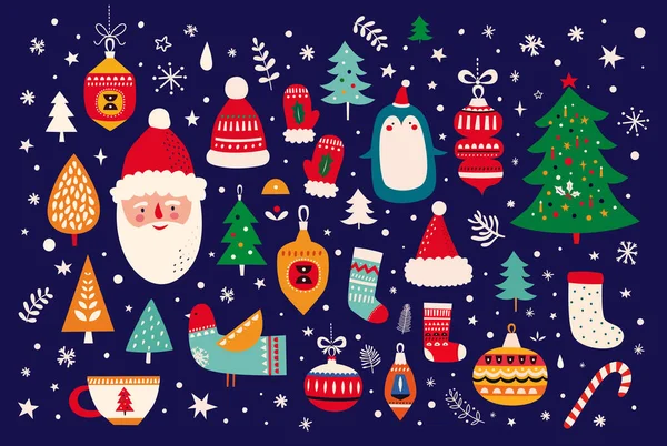 クリスマスと新年のグリーティングカードに雪だるまと雪の結晶 — ストックベクタ