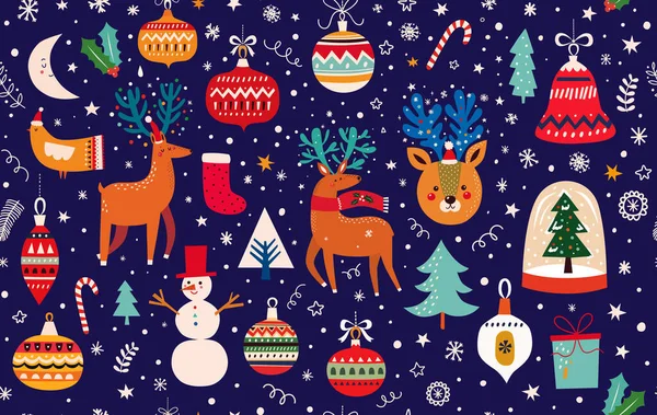 Patrón Sin Costuras Navidad Con Ciervos Copos Nieve — Archivo Imágenes Vectoriales