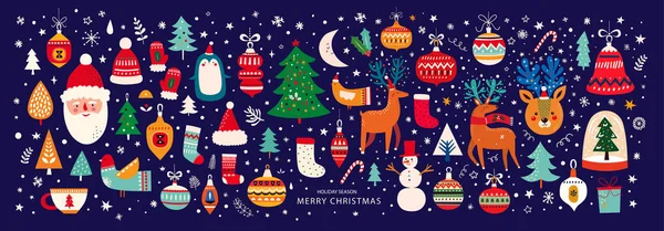 Biglietto Natale Con Pupazzo Neve Fiocchi Neve Illustrazione Vettoriale — Vettoriale Stock