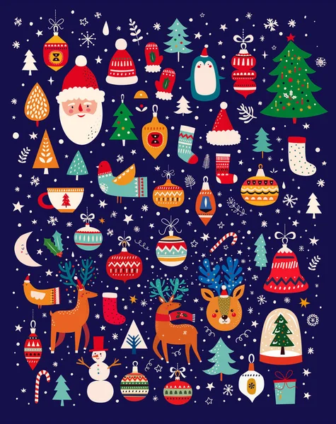 Weihnachts Und Neujahrsgrußkarte Mit Weihnachtsmann Und Schneemann — Stockvektor