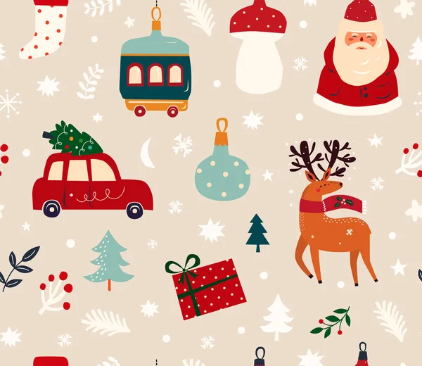 サンタと女の子とクリスマスのシームレスなパターン — ストックベクタ