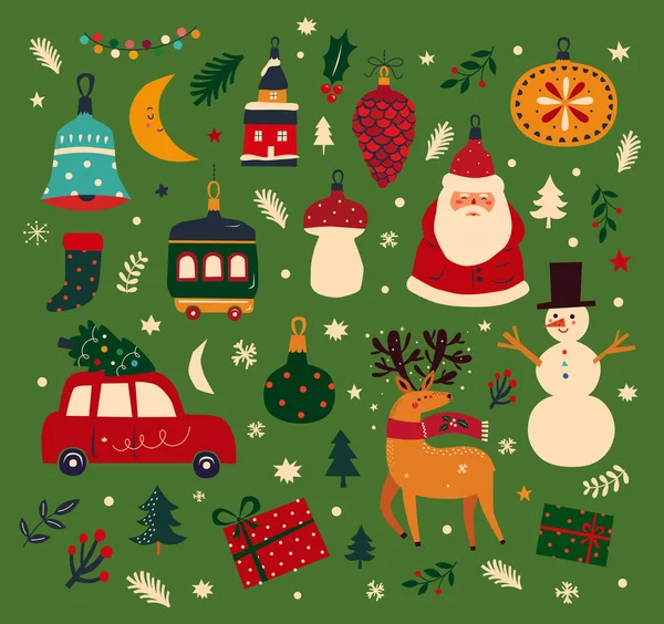 サンタと女の子とクリスマスと新年のシームレスなパターン — ストックベクタ