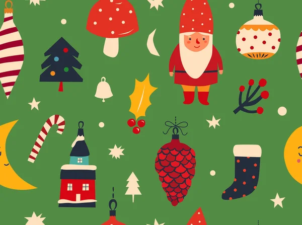 サンタ クラスとギフトでシームレスなクリスマスパターン — ストックベクタ