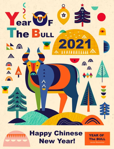 Feliz Año Nuevo Chino 2021 Diseño Vectores Símbolo 2021 Año — Archivo Imágenes Vectoriales