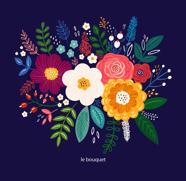 Güller, yapraklar ve çiçeklerle güzel romantik bir çiçek şablonu