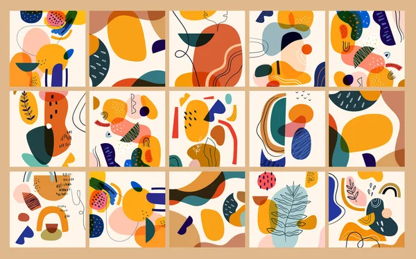 Decoratieve Abstracte Collectie Van Sjablonen Met Abstracte Vormen Kleurrijke Doodles — Stockvector