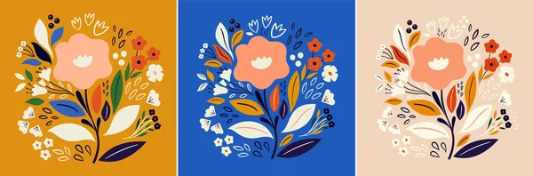 Mooie Romantische Botanische Collectie Met Bloemen Bladeren Bloemen Boeketten Bloemen — Stockvector