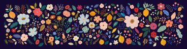 Güller, yapraklar, çiçek buketleri, çiçek kompozisyonları olan güzel romantik bir çiçek koleksiyonu. Not defteri kapağı