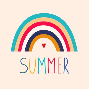 Kalpli dekoratif soyut gökkuşağı. El çizimi modern vektör çizimi. Renkli, taze yaz dekoratif koleksiyonu