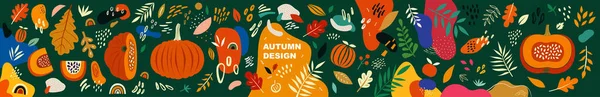Яркий Осенний Дизайн Тыквами Листьями Абстрактными Формами — стоковый вектор