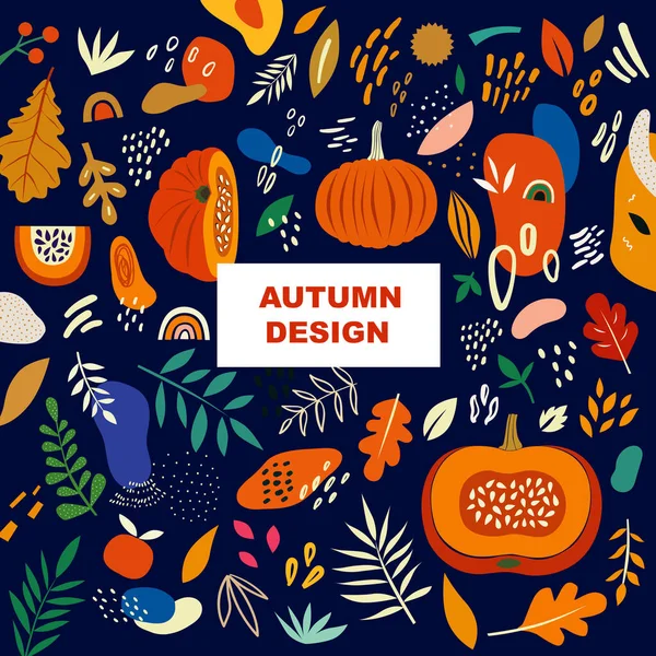 Design Automne Lumineux Avec Citrouilles Feuilles Formes Abstraites — Image vectorielle