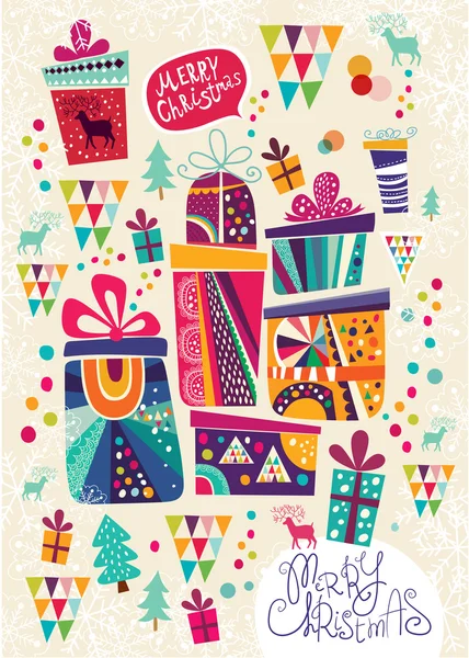 Postal de Navidad con cajas de regalo — Vector de stock