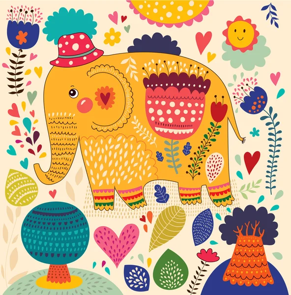 Bel éléphant avec motif coloré — Image vectorielle