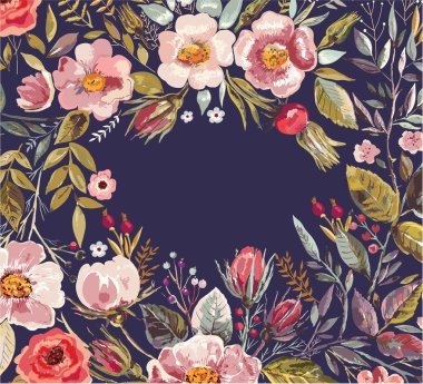 Background with hand drawn floral wreath.