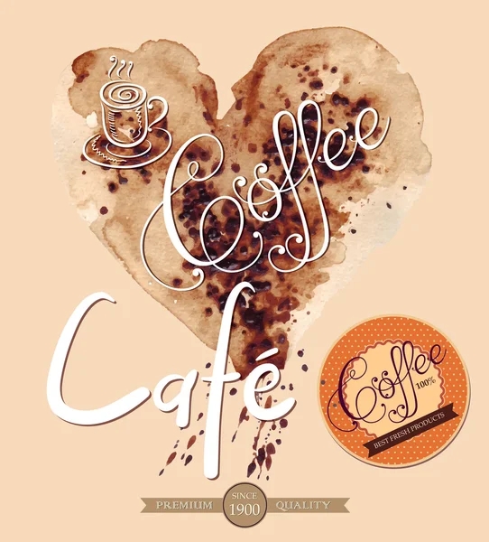 Corazón dibujado verter café — Vector de stock