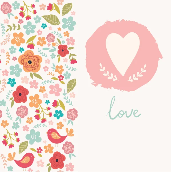 Tarjeta floral con corazón — Vector de stock