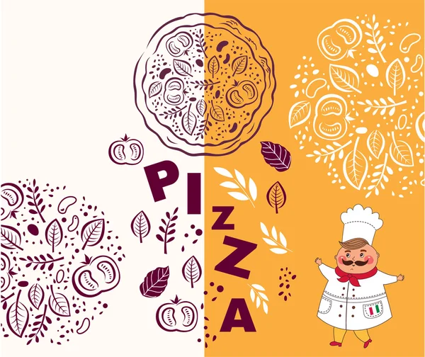 O cozinheiro e ingredientes para pizza —  Vetores de Stock