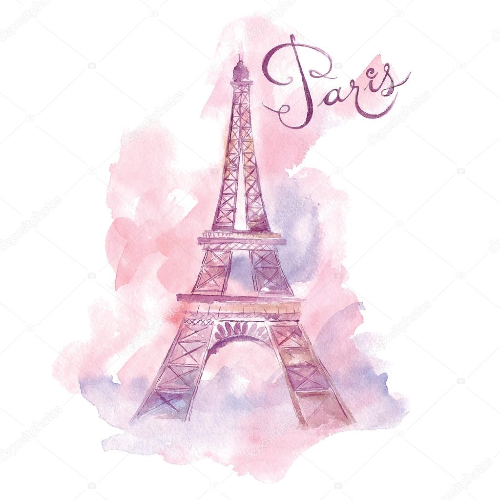 Sticker tour Eiffel design aquarelle