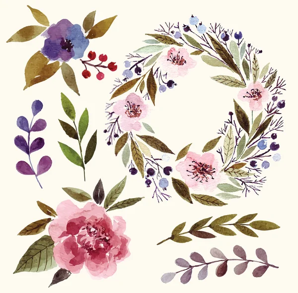 Acuarela elementos florales — Archivo Imágenes Vectoriales