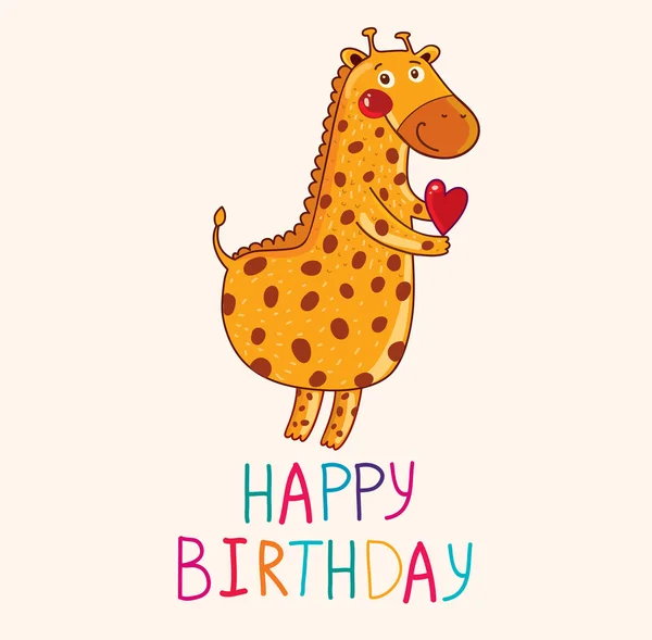 Happy Birthday card with giraffe — Stock Vector