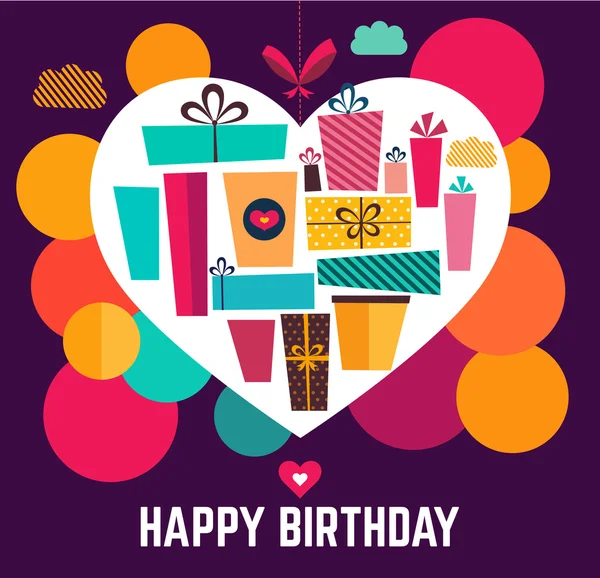 Happy Birthday card with holiday gifts — Stock Vector