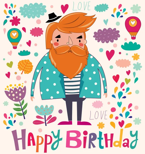 Greeting card with male character — Stock Vector
