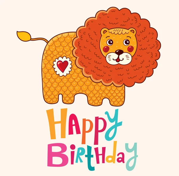 ライオンとの幸せな誕生日カード — ストックベクタ