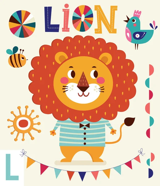 Personnage de bande dessinée lion amusant — Image vectorielle
