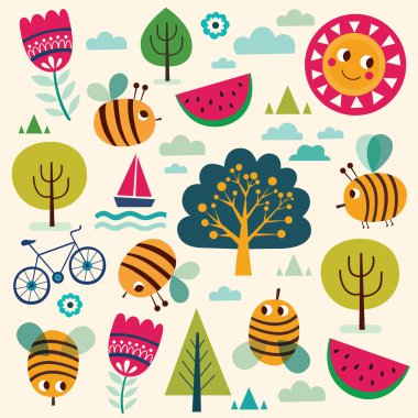 Summer  pattern with fun bees