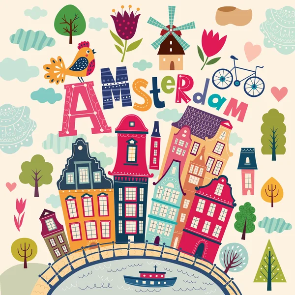 Llustration με σύμβολα του Άμστερνταμ — Διανυσματικό Αρχείο