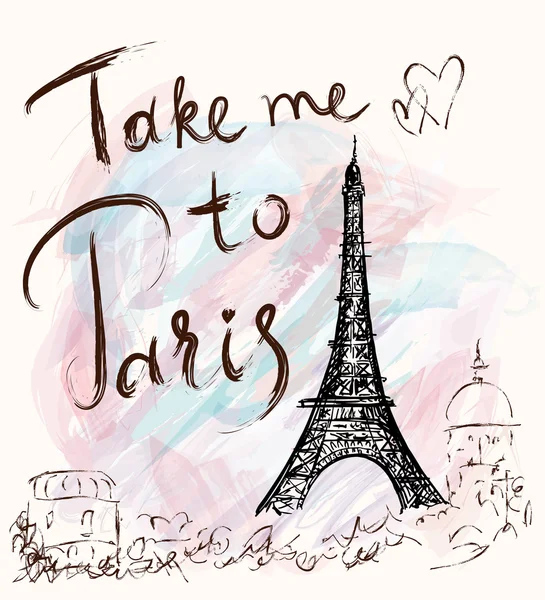 Illustrazione con Torre Eiffel, Parigi — Vettoriale Stock